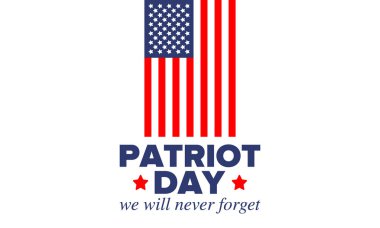 Amerika 'da Vatanseverlik Günü. Yıllığı 11 Eylül 'de kutlayın. Asla unutmayacağız. Hatırlıyoruz. Hafıza günü. Vatansever Amerikan unsurları. Poster, kart, afiş ve geçmiş. Vektör illüstrasyonu