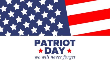 Amerika 'da Vatanseverlik Günü. Yıllığı 11 Eylül 'de kutlayın. Asla unutmayacağız. Hatırlıyoruz. Hafıza günü. Vatansever Amerikan unsurları. Poster, kart, afiş ve geçmiş. Vektör illüstrasyonu
