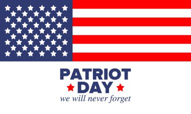 Amerika 'da Vatanseverlik Günü. Yıllığı 11 Eylül 'de kutlayın. Asla unutmayacağız. Hatırlıyoruz. Hafıza günü. Vatansever Amerikan unsurları. Poster, kart, afiş ve geçmiş. Vektör illüstrasyonu