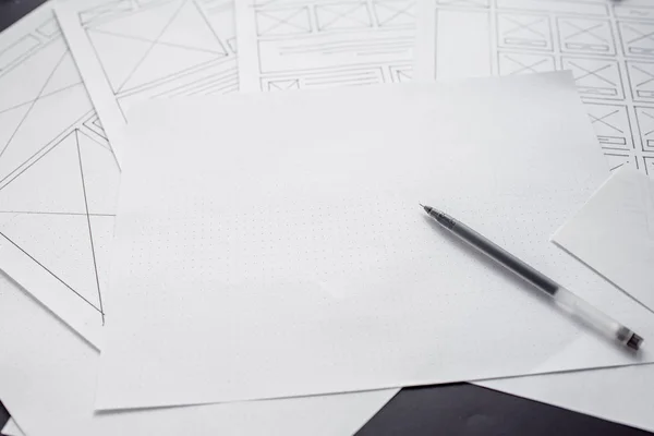 Website Designer Drawing Wireframe Sketch Prototype Framework Layout Future Project — Stock Photo, Image