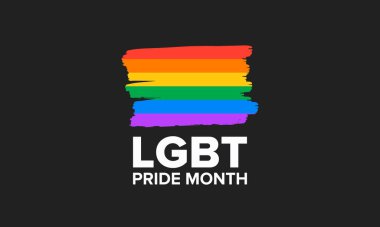 Haziran ayında LGBT Gurur Ayı. Lezbiyen Gey Biseksüel Transseksüel. Yıllık kutlama. LGBT bayrağı. Gökkuşağı aşk konsepti. İnsan hakları ve hoşgörü. Poster, kart, afiş ve geçmiş. Vektör ilüstrasyonu