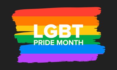 Haziran ayında LGBT Gurur Ayı. Lezbiyen Gey Biseksüel Transseksüel. Yıllık kutlama. LGBT bayrağı. Gökkuşağı aşk konsepti. İnsan hakları ve hoşgörü. Poster, kart, afiş ve geçmiş. Vektör ilüstrasyonu