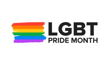 Haziran ayında LGBT Gurur Ayı. Lezbiyen Gey Biseksüel Transseksüel. Yıllık kutlama. LGBT bayrağı. Gökkuşağı aşk konsepti. İnsan hakları ve hoşgörü. Poster, kart, afiş ve geçmiş. Vektör ilüstrasyonu