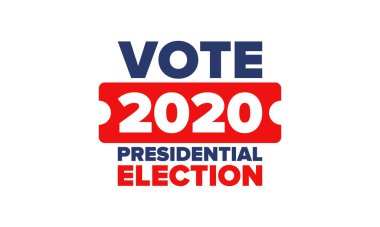 Birleşik Devletler 'de 2020 Başkanlık Seçimi. Oylama günü, 3 Kasım. Biz Seçimleri. Vatansever Amerikan unsuru. Poster, kart, afiş ve geçmiş. Vektör illüstrasyonu