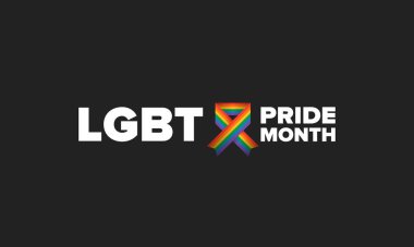 Haziran ayında LGBT Gurur Ayı. Lezbiyen Gey Biseksüel Transseksüel. Yıllık kutlama. LGBT bayrağı. Gökkuşağı aşk konsepti. İnsan hakları ve hoşgörü. Poster, kart, afiş ve geçmiş. Vektör ilüstrasyonu
