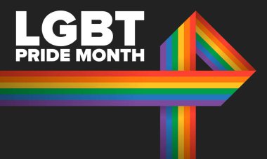 Haziran ayında LGBT Gurur Ayı. Lezbiyen Gey Biseksüel Transseksüel. Yıllık kutlama. LGBT bayrağı. Gökkuşağı aşk konsepti. İnsan hakları ve hoşgörü. Poster, kart, afiş ve geçmiş. Vektör ilüstrasyonu