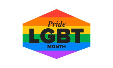 Haziran ayında LGBT Gurur Ayı. Lezbiyen Gey Biseksüel Transseksüel. Yıllık kutlama. LGBT bayrağı. Gökkuşağı aşk konsepti. İnsan hakları ve hoşgörü. Poster, kart, afiş ve geçmiş. Vektör ilüstrasyonu