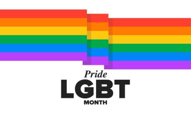 Haziran ayında LGBT Gurur Ayı. Lezbiyen Gey Biseksüel Transseksüel. Yıllık kutlama. LGBT bayrağı. Gökkuşağı aşk konsepti. İnsan hakları ve hoşgörü. Poster, kart, afiş ve geçmiş. Vektör ilüstrasyonu