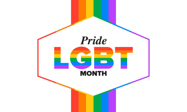 LGBT Pride Month in June. Lesbian Gay Bisexual Transgender. Celebrated annual. LGBT flag. Rainbow love concept. Human rights and tolerance. Poster, card, banner and background. Vector ilustration