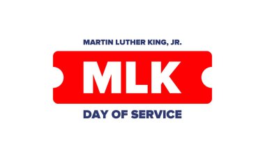 Mlk servis günü. Martin Luther King, Jr. 'ın onuruna Ocak ayında ABD' de yıllık kutlamalar yapıldı. Afrikalı Amerikan Hakları Savaşçısı. Vatansever Amerikan unsurları. Poster, kart, afiş, geçmiş. Vektör illüstrasyonu