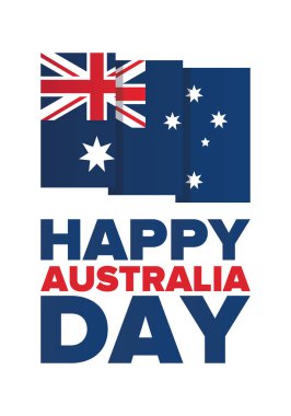 Avustralya Günü. Ulusal mutlu bayramlar, her yıl 26 Ocak 'ta kutlanıyor. Avustralya bayrağı. Vatansever unsurlar. Poster, kart, afiş ve geçmiş. Vektör illüstrasyonu