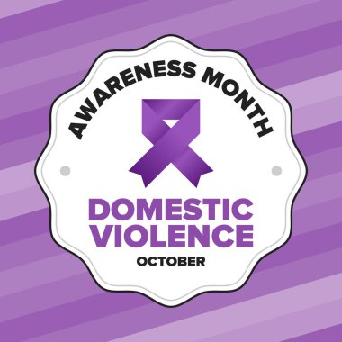 Domestic Violence Awareness Month in October. Celebrate annual in United States. Awareness purple ribbon. Day of Unity. Prevention campaign. Stop women abuse. Poster, banner and background. Vector clipart