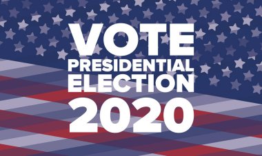 Birleşik Devletler 'de 2020 Başkanlık Seçimi. Oylama günü, 3 Kasım. Biz Seçimleri. Vatansever Amerikan unsuru. Poster, kart, afiş ve geçmiş. Vektör illüstrasyonu