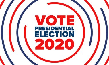 Birleşik Devletler 'de 2020 Başkanlık Seçimi. Oylama günü, 3 Kasım. Biz Seçimleri. Vatansever Amerikan unsuru. Poster, kart, afiş ve geçmiş. Vektör illüstrasyonu