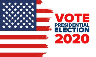 Birleşik Devletler 'de 2020 Başkanlık Seçimi. Oylama günü, 3 Kasım. Biz Seçimleri. Vatansever Amerikan unsuru. Poster, kart, afiş ve geçmiş. Vektör illüstrasyonu