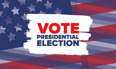 Birleşik Devletler 'de 2020 Başkanlık Seçimi. Oylama günü, 3 Kasım. Biz Seçimleri. Vatansever Amerikan unsuru. Poster, kart, afiş ve geçmiş. Vektör illüstrasyonu