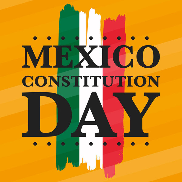 День Конституции в Мексике. Национальный счастливый праздник, отмечается ежегодно 4 февраля. Мексиканский узор и цвета. Патриотические элементы. Дизайн фестиваля. Плакат, открытка, баннер и фон. Векторная иллюстрация
