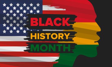 Siyahların Tarihi Ayı. Afrikalı Amerikan Tarihi. Yıllık kutlama. Şubat 'ta Amerika ve Kanada' da. Ekim ayında İngiltere 'de. Poster, kart, afiş, geçmiş. Vektör illüstrasyonu
