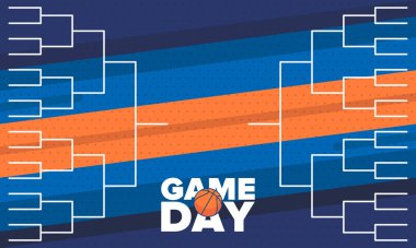 March Basketball Madness. Game Day Party. Professional team championship. Playoff grid, tournament bracket. Regular season and final game. Ball for basketball. Sport poster. Vector illustration clipart