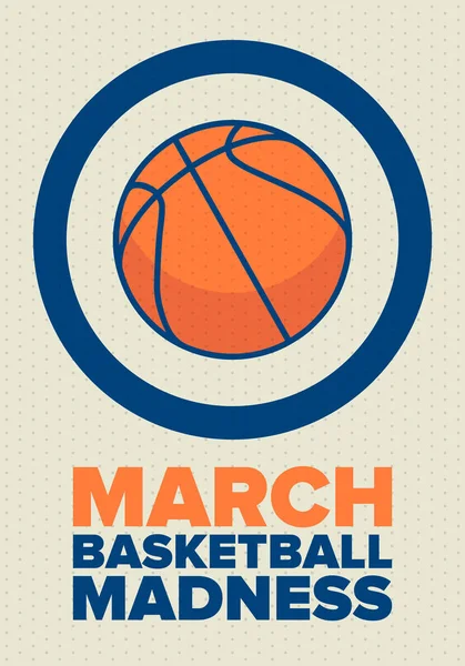 三月篮球狂野 游戏日派对 职业团体锦标赛季后赛网格 锦标赛括号 常规赛和决赛 篮球的球 体育海报 矢量说明 — 图库矢量图片