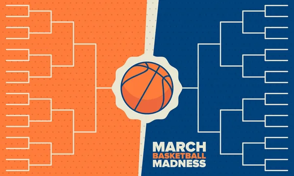 Mart Basketbol Çılgınlığı. Game Day Partisi. Profesyonel takım şampiyonluğu. Playoff ızgarası, turnuva desteği. Normal sezon ve final maçı. Basketbol topu. Spor afişi. Vektör illüstrasyonu