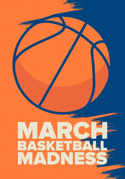 三月篮球狂野 游戏日派对 职业团体锦标赛季后赛网格 锦标赛括号 常规赛和决赛 篮球的球 体育海报 矢量说明 — 图库矢量图片