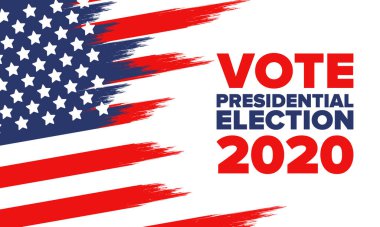 Birleşik Devletler 'de 2020 Başkanlık Seçimi. Oylama günü, 3 Kasım. Biz Seçimleri. Vatansever Amerikan unsuru. Poster, kart, afiş ve geçmiş. Vektör illüstrasyonu