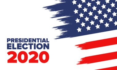 Birleşik Devletler 'de 2020 Başkanlık Seçimi. Oylama günü, 3 Kasım. Biz Seçimleri. Vatansever Amerikan unsuru. Poster, kart, afiş ve geçmiş. Vektör illüstrasyonu
