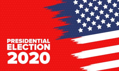 Birleşik Devletler 'de 2020 Başkanlık Seçimi. Oylama günü, 3 Kasım. Biz Seçimleri. Vatansever Amerikan unsuru. Poster, kart, afiş ve geçmiş. Vektör illüstrasyonu