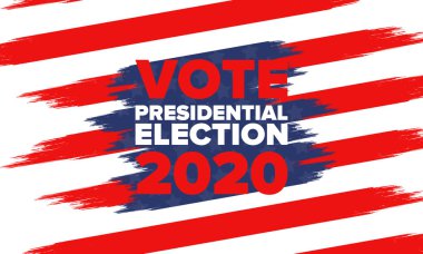Birleşik Devletler 'de 2020 Başkanlık Seçimi. Oylama günü, 3 Kasım. Biz Seçimleri. Vatansever Amerikan unsuru. Poster, kart, afiş ve geçmiş. Vektör illüstrasyonu