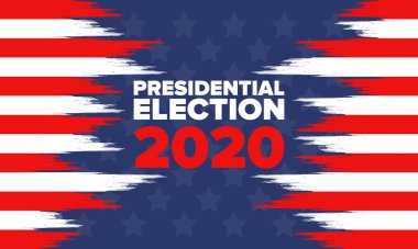 Birleşik Devletler 'de 2020 Başkanlık Seçimi. Oylama günü, 3 Kasım. Biz Seçimleri. Vatansever Amerikan unsuru. Poster, kart, afiş ve geçmiş. Vektör illüstrasyonu