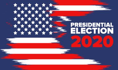 Birleşik Devletler 'de 2020 Başkanlık Seçimi. Oylama günü, 3 Kasım. Biz Seçimleri. Vatansever Amerikan unsuru. Poster, kart, afiş ve geçmiş. Vektör illüstrasyonu