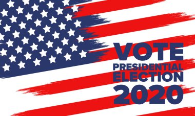 Birleşik Devletler 'de 2020 Başkanlık Seçimi. Oylama günü, 3 Kasım. Biz Seçimleri. Vatansever Amerikan unsuru. Poster, kart, afiş ve geçmiş. Vektör illüstrasyonu