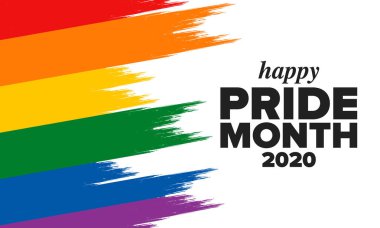 Haziran ayında LGBT Gurur Ayı. Lezbiyen Gey Biseksüel Transseksüel. Yıllık kutlama. LGBT bayrağı. Gökkuşağı aşk konsepti. İnsan hakları ve hoşgörü. Poster, kart, afiş ve geçmiş. Vektör ilüstrasyonu