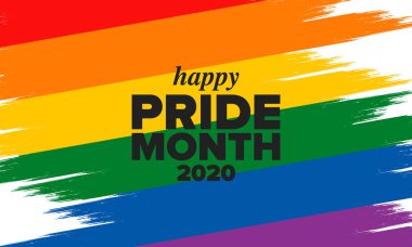 Haziran ayında LGBT Gurur Ayı. Lezbiyen Gey Biseksüel Transseksüel. Yıllık kutlama. LGBT bayrağı. Gökkuşağı aşk konsepti. İnsan hakları ve hoşgörü. Poster, kart, afiş ve geçmiş. Vektör ilüstrasyonu
