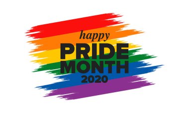 Haziran ayında LGBT Gurur Ayı. Lezbiyen Gey Biseksüel Transseksüel. Yıllık kutlama. LGBT bayrağı. Gökkuşağı aşk konsepti. İnsan hakları ve hoşgörü. Poster, kart, afiş ve geçmiş. Vektör ilüstrasyonu
