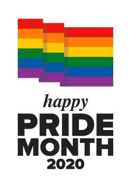 Haziran ayında LGBT Gurur Ayı. Lezbiyen Gey Biseksüel Transseksüel. Yıllık kutlama. LGBT bayrağı. Gökkuşağı aşk konsepti. İnsan hakları ve hoşgörü. Poster, kart, afiş ve geçmiş. Vektör ilüstrasyonu