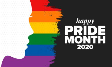 Haziran ayında LGBT Gurur Ayı. Lezbiyen Gey Biseksüel Transseksüel. Yıllık kutlama. LGBT bayrağı. Gökkuşağı aşk konsepti. İnsan hakları ve hoşgörü. Poster, kart, afiş ve geçmiş. Vektör ilüstrasyonu