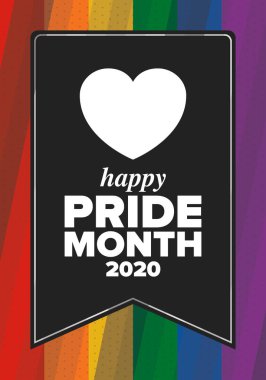 Haziran ayında LGBT Gurur Ayı. Lezbiyen Gey Biseksüel Transseksüel. Yıllık kutlama. LGBT bayrağı. Gökkuşağı aşk konsepti. İnsan hakları ve hoşgörü. Poster, kart, afiş ve geçmiş. Vektör ilüstrasyonu