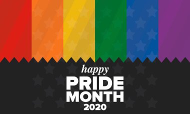 Haziran ayında LGBT Gurur Ayı. Lezbiyen Gey Biseksüel Transseksüel. Yıllık kutlama. LGBT bayrağı. Gökkuşağı aşk konsepti. İnsan hakları ve hoşgörü. Poster, kart, afiş ve geçmiş. Vektör ilüstrasyonu