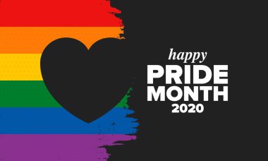 Haziran ayında LGBT Gurur Ayı. Lezbiyen Gey Biseksüel Transseksüel. Yıllık kutlama. LGBT bayrağı. Gökkuşağı aşk konsepti. İnsan hakları ve hoşgörü. Poster, kart, afiş ve geçmiş. Vektör ilüstrasyonu