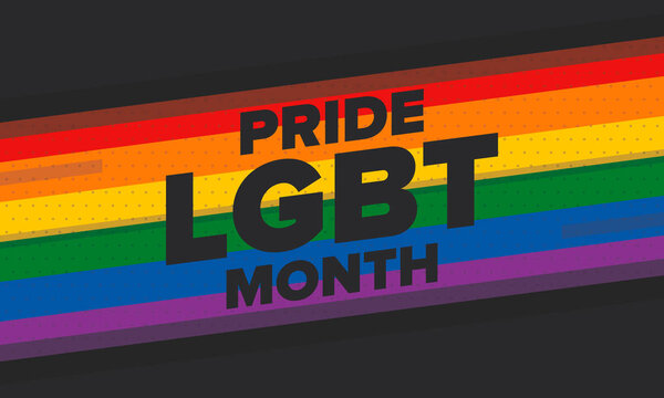 LGBT Pride Month in June. Lesbian Gay Bisexual Transgender. Celebrated annual. LGBT flag. Rainbow love concept. Human rights and tolerance. Poster, card, banner and background. Vector ilustration