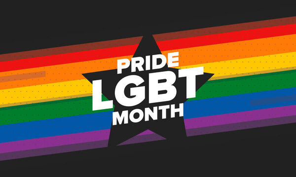 LGBT Pride Month in June. Lesbian Gay Bisexual Transgender. Celebrated annual. LGBT flag. Rainbow love concept. Human rights and tolerance. Poster, card, banner and background. Vector ilustration