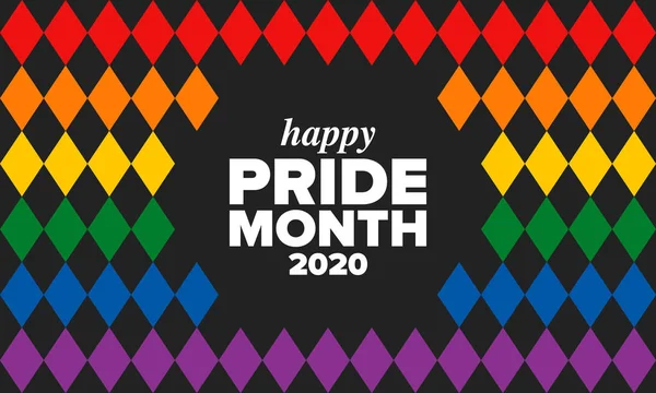 Haziran ayında LGBT Gurur Ayı. Lezbiyen Gey Biseksüel Transseksüel. Yıllık kutlama. LGBT bayrağı. Gökkuşağı aşk konsepti. İnsan hakları ve hoşgörü. Poster, kart, afiş ve geçmiş. Vektör ilüstrasyonu