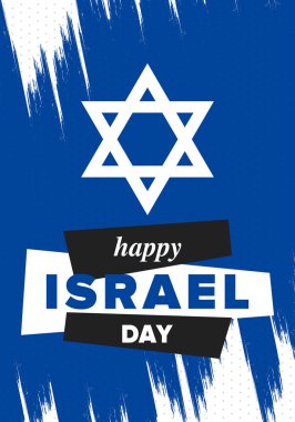 İsrail 'in Bağımsızlık Günü. Ulusal bayram, yıllık kutlama. İsrail bayrağı. Davut 'un Yıldızı, Yahudi sembolü. Vatansever işaretler ve unsurlar. Poster, kart, afiş ve geçmiş. Vektör illüstrasyonu