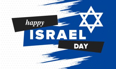 İsrail 'in Bağımsızlık Günü. Ulusal bayram, yıllık kutlama. İsrail bayrağı. Davut 'un Yıldızı, Yahudi sembolü. Vatansever işaretler ve unsurlar. Poster, kart, afiş ve geçmiş. Vektör illüstrasyonu