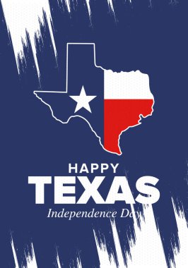 Teksas Bağımsızlık Günü. Amerika Birleşik Devletleri 'nde özgürlük tatili, Mart ayında yıllık kutlama. Lone Star bayrağı. Teksas bayrağı. Vatansever işaretler ve unsurlar. Poster, kart, afiş ve geçmiş. Vektör illüstrasyonu