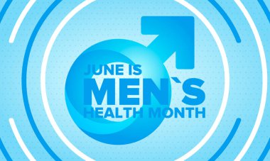 Haziran 'da Ulusal Erkek Sağlığı Ayı. Sağlık eğitimi programı. Amerika 'da yıllık kutlama. Tıbbi konsept. Bakım ve sağlık. Poster, kart, afiş ve geçmiş. Vektör illüstrasyonu