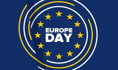 Avrupa Günü. Mayıs 'ta yıllık resmi tatil. Bu, Avrupa Konseyi 'nin 5 Mayıs, Avrupa Birliği' nin 9 Mayıs tarihli iki yıllık gözlemleme gününün adıdır. Poster, kart, afiş ve geçmiş. Vektör