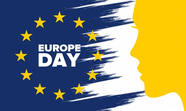 ヨーロッパの日 毎年5月の祝日 欧州理事会は5月5日 欧州連合は5月9日の2日間を毎年開催している ポスター カード バナー ベクトル — ストックベクタ